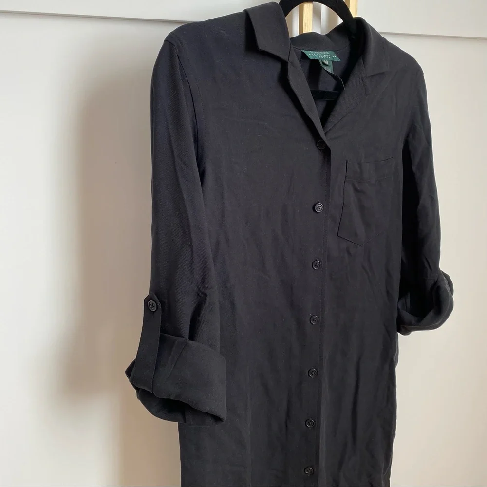 Vintage Lauren Ralph Lauren - Black Mid-Length Silk Shirt Dress - Picture 3 of 4